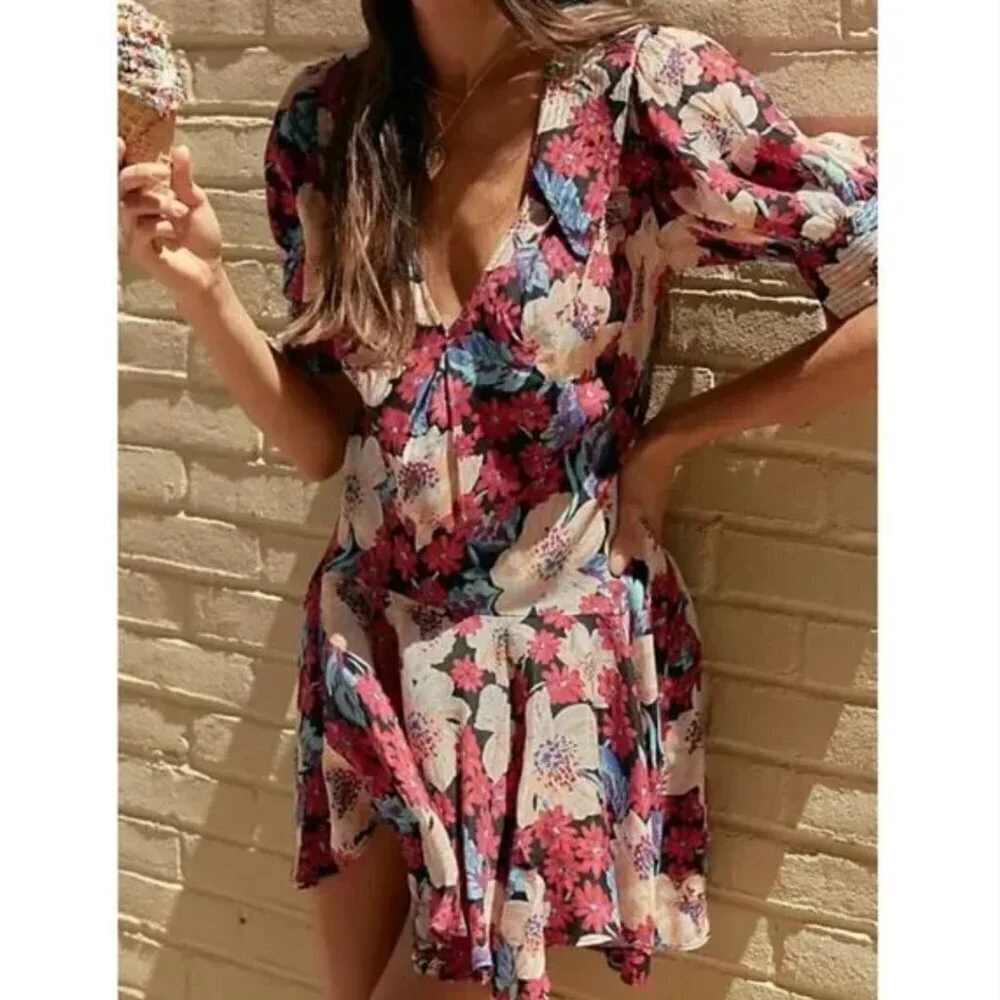 Free People NEW Sugar Crush Dress in Black Combo - small